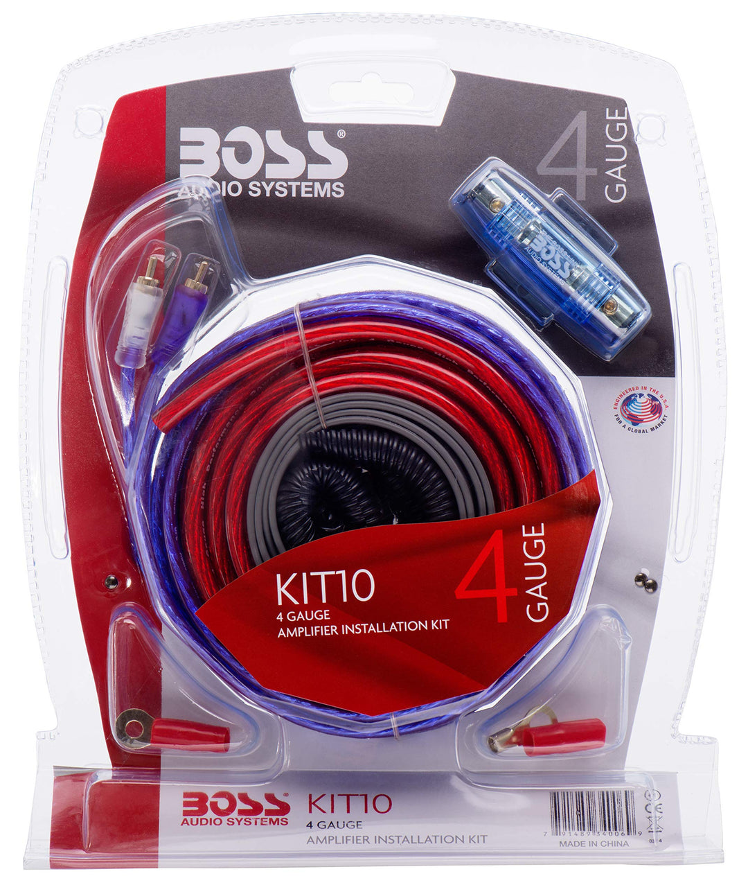 BOSS AUDIO KIT-10 4 Gauge 5,19 mm Auto Installations-Set Verstärker Endstufe Kabel Anschlusskabel Ci