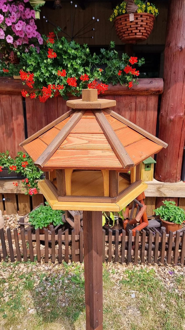 Vogelhaus mit Stander aus Holz, wetterfest, vogelfutterhaus, Futterhaus, Futterstation für Wildvögel