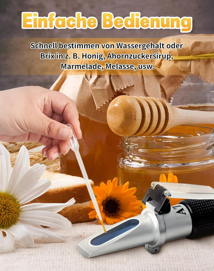 LAOYE Refraktometer Honig 2 in 1 Imker Refraktometer 12-32% Wassergehalt Honig 58-90% Brix Refraktom