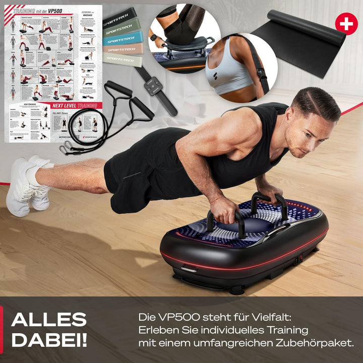 Sportstech 4D Premium Vibrationsplatte | Smart LED I 3 leise Motoren INext-Level Training mit Workou
