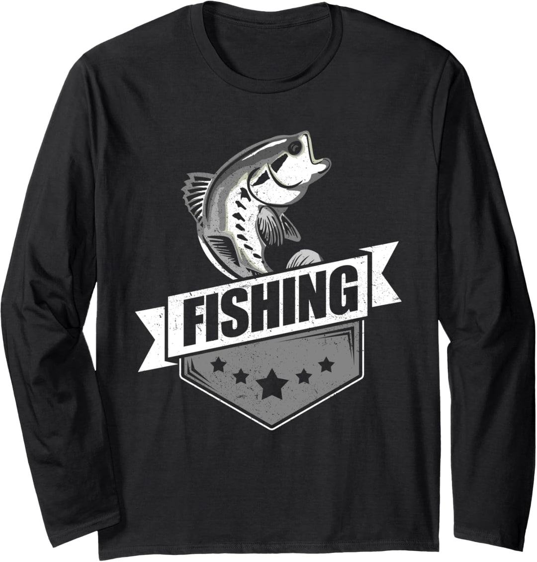 Angler Motiv mit Fisch und Angelrute Geschenk Angeln Langarmshirt