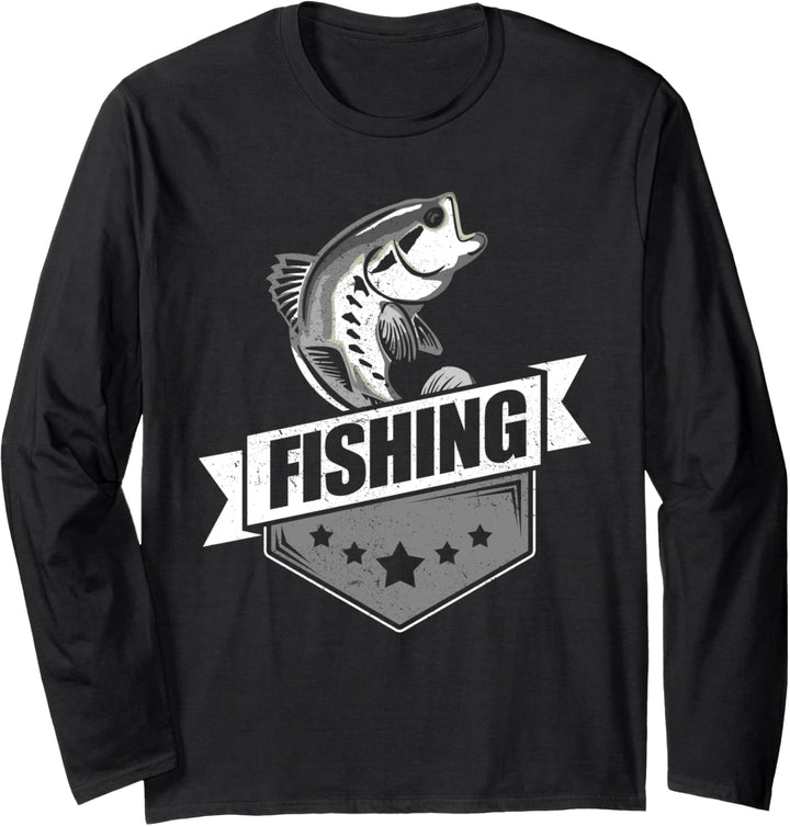 Angler Motiv mit Fisch und Angelrute Geschenk Angeln Langarmshirt