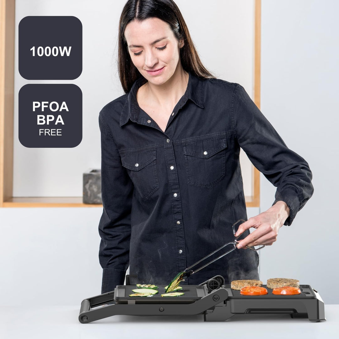Black+Decker – Grill BXGR1001E | 1000W | 180°-Öffnung | Platten 23×14,5 cm | Antihaft PFOA-frei | Sc