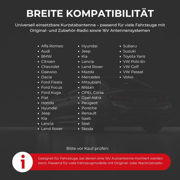 Audioproject A280 - Autoantenne 28cm Raku 2 + Verstärker - kompatibel für VW Golf 4 5 6 7 Passat Lup