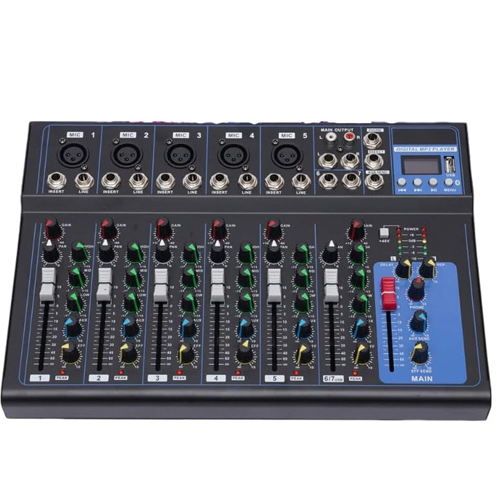 Bluetooth Audio Mixer 7 Kanal Live Studio Audio Mixer USB DJ Console Amplifier Mischkonsole 6 Musikm
