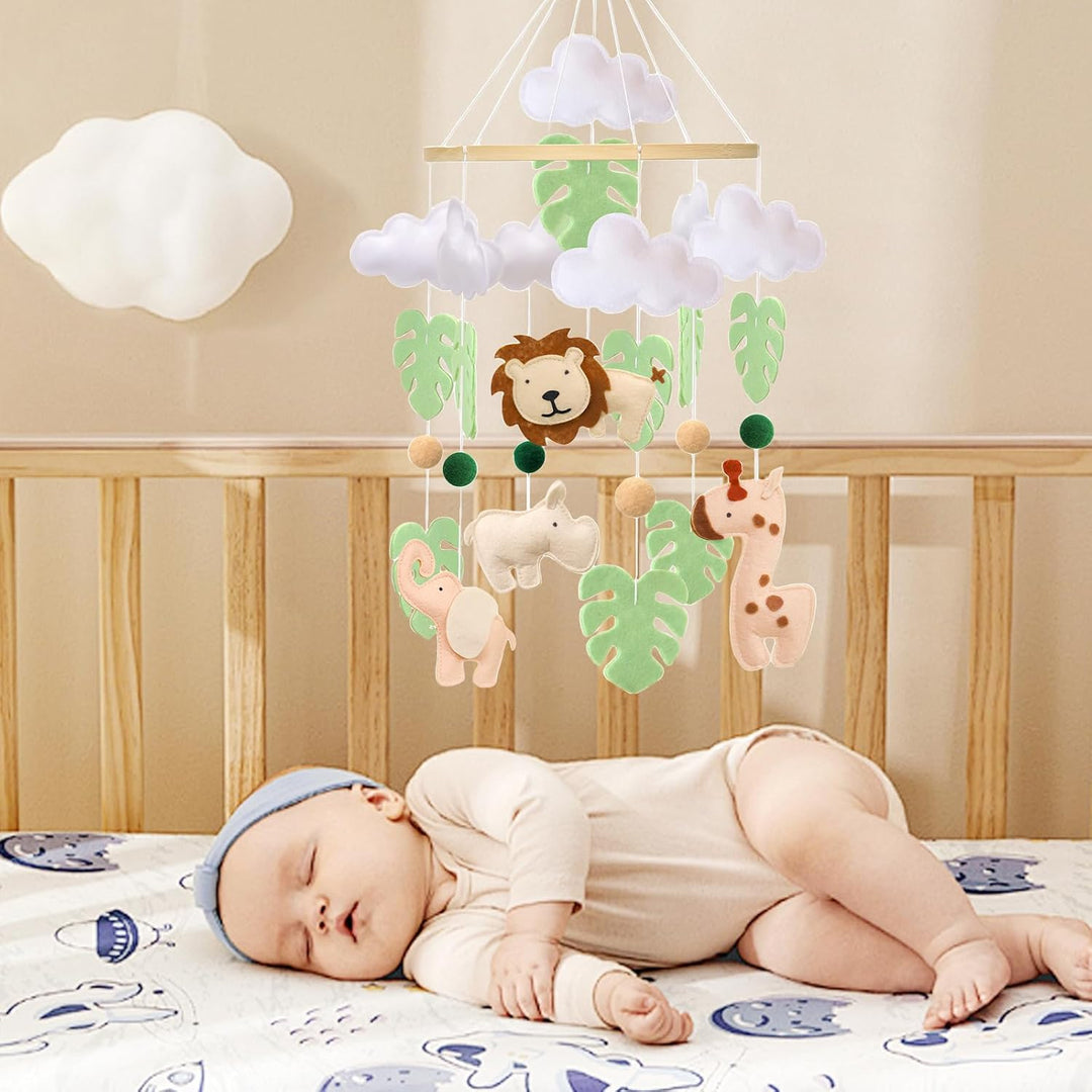 Baby Mobile Tier Bettglocke für Babybett – Jungle Animal Baby Mobile mit Löwe, Elefant, Giraffe und