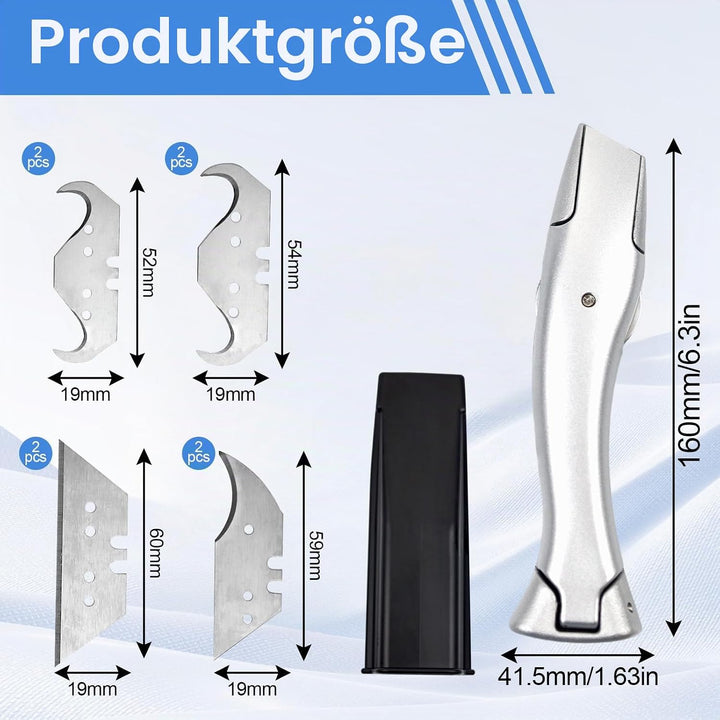 Teppichmesser Hakenklinge, Teppichmesser Profi mit 8 Stück Ersatzklingen, Cuttermesser Teppich, Cutt