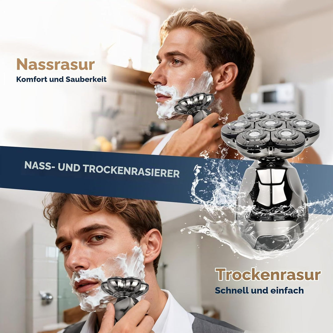 OSDUE Glatzen Rasierer Herren, Wasserdicht Flexibler Glatzenrasierer, Wiederaufladbar Typ-c Rasierer