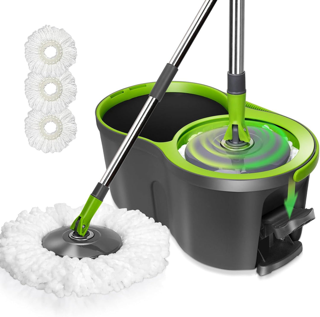 Wischmopp Set mit Eimer, Masthome 2-in-1 Bodenwischer Komplett Set mit 3 Mikrofaser-Pads, Wischmopp