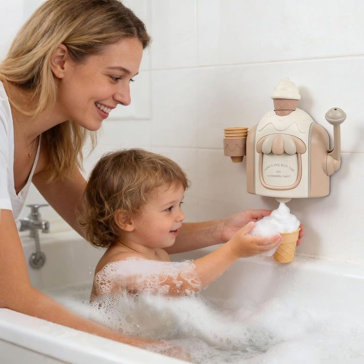 Badespielzeug mit Schaumeismaschine, Eiscreme-Schaummaschine, Seifenblasen-Badespielzeug-Set mit Sau