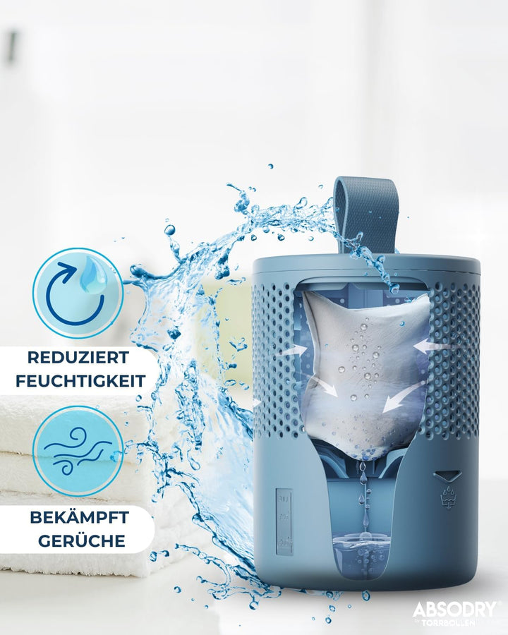 ABSODRY duo family Luftentfeuchter für 25m2 Entfeuchter 600 g Granulat-Beutel, 1000 ml leise ohne St