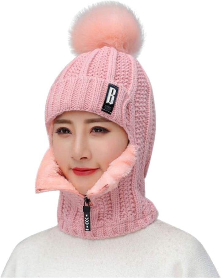 2 in 1 Winter Strickmütze Schal Mütze Set Wintermütze Beanie Damen Warme Loop Strickschal Cap mit Fl