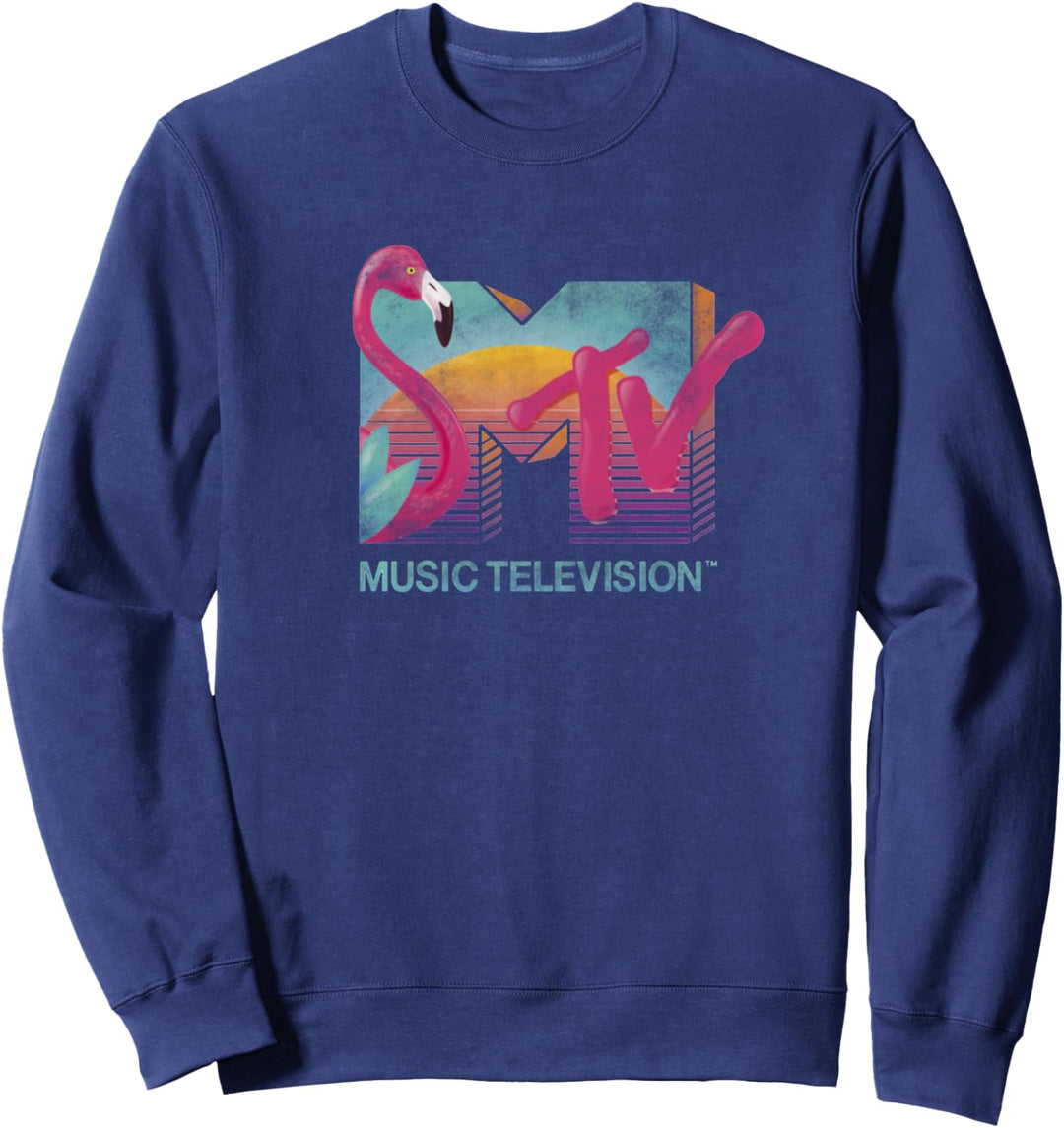 MTV Distressed Retro Flamingo Logo Fill Sweatshirt