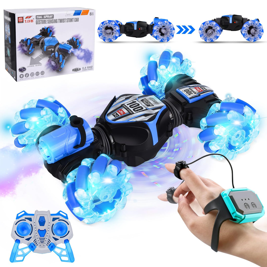 FORMIZON Ferngesteuertes Auto mit Handsteuerung, 4WD 2.4GHz RC Stunt Car mit Licht Sprühen, 360° Dre