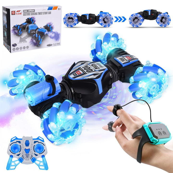 FORMIZON Ferngesteuertes Auto mit Handsteuerung, 4WD 2.4GHz RC Stunt Car mit Licht Sprühen, 360° Dre