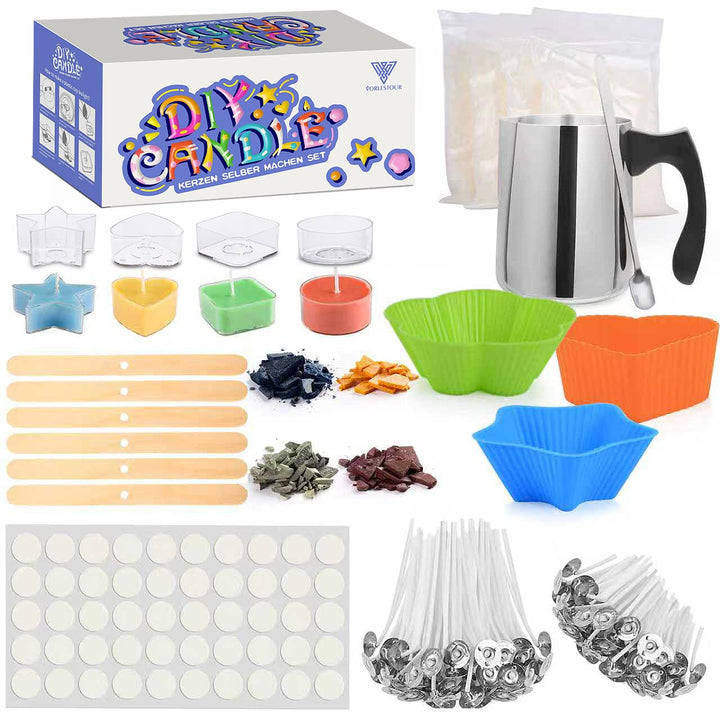 Vorlestour Kerzen Selber Machen Set, Teelicht Kerzen Giessen Set Zubehör Enthalten 400g Wachs, 8 Tee