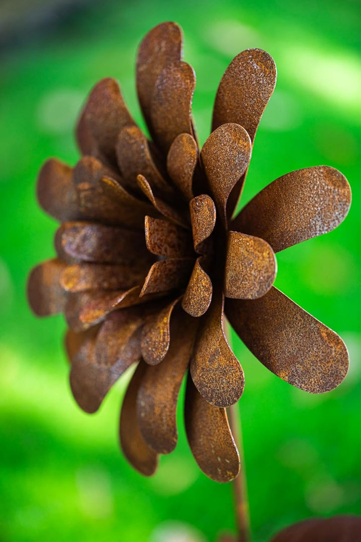 Bornhöft Gartenstecker Blume Metall Rost Gartendeko Edelrost Dahlie Garten Deko Dekoration 116cm Ros
