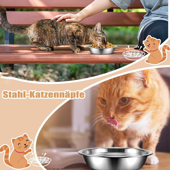8 Stück Katzennäpfe aus Edelstahl, 14cm Katzenfutternäpfe, Katzennäpfe für Schnurrhaar Müdigkeit, Fl
