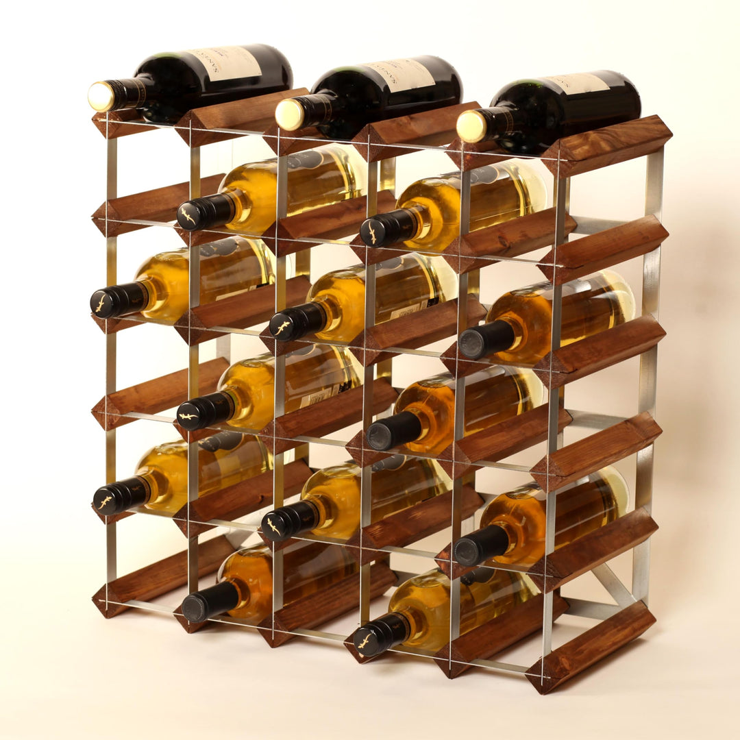 Klassisch 30 Flaschen Eiche Beize Holz und verzinktem Metall Weinregal fertig montiert