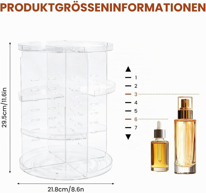360° Drehbarer Make-up-Organizer Plastik Transparent Zerlegbar, Schminktisch Aufbewahrung für Lippen
