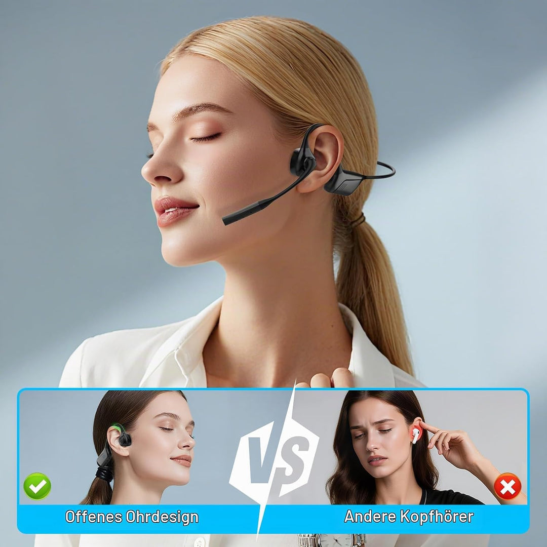 Smof Bluetooth Headset mit Mikrofon, Open-Ear Kopfhörer Bluetooth 5.1 mit Geräuschunterdrückung und