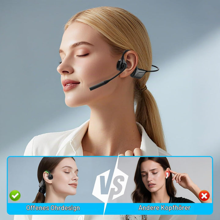 Smof Bluetooth Headset mit Mikrofon, Open-Ear Kopfhörer Bluetooth 5.1 mit Geräuschunterdrückung und