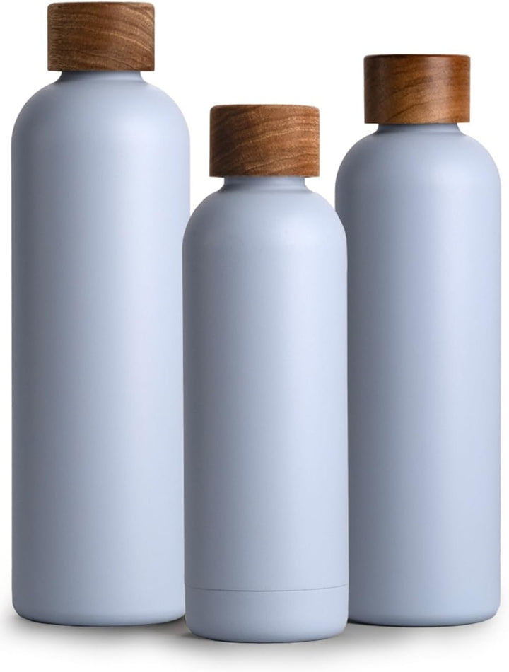 T&amp;N Edelstahl Trinkflasche 1 Liter, Thermosflasche 1l mit Akazienholz Deckel, Isolierte Wasserflasch