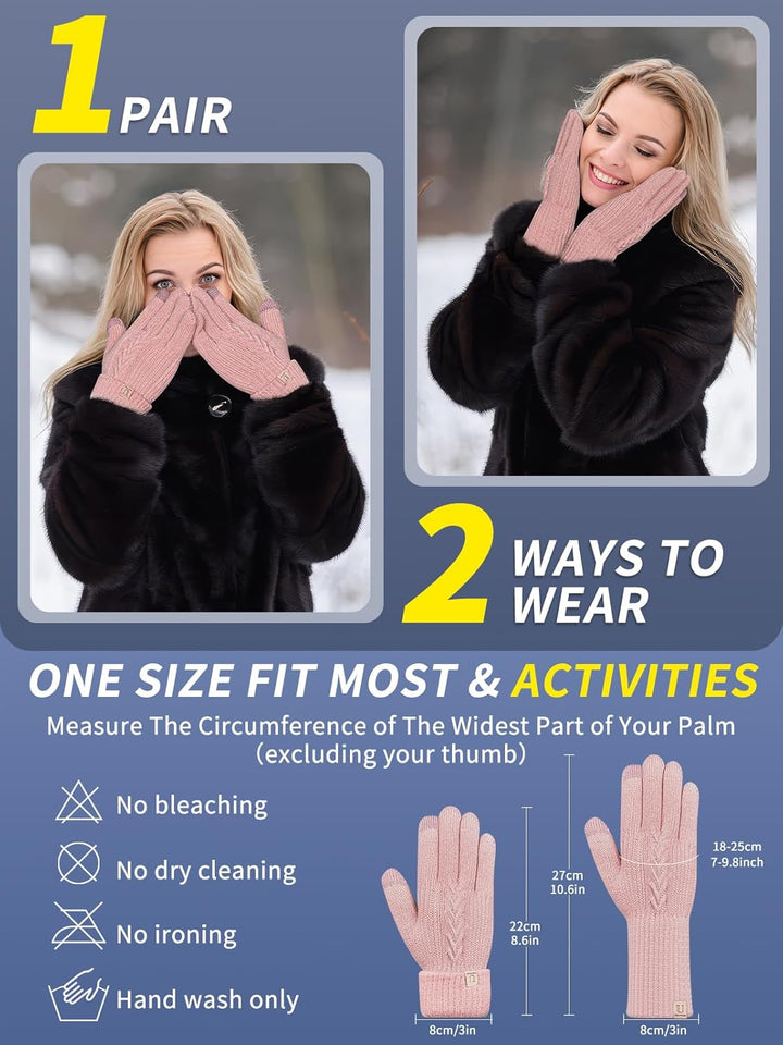 Handschuhe Winter Damen, Doppelte Thermo mit Fleecefutter Touchscreen Strick wollhandschuhe Laufen R