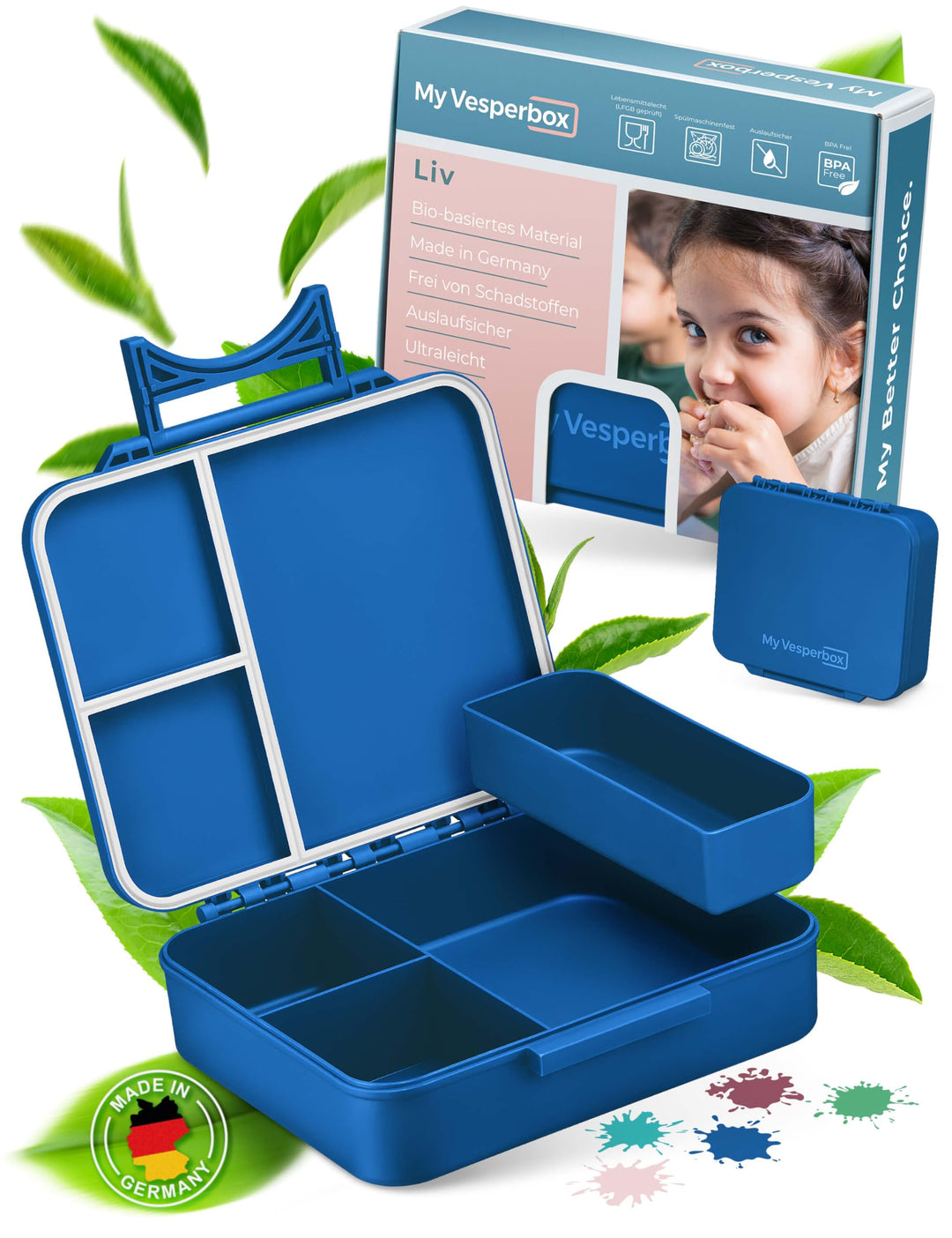 My Vesperbox® Brotdose für Kinder mit Fächern Liv [MADE IN GERMANY] - Lunchbox mit Trennfächern - Be