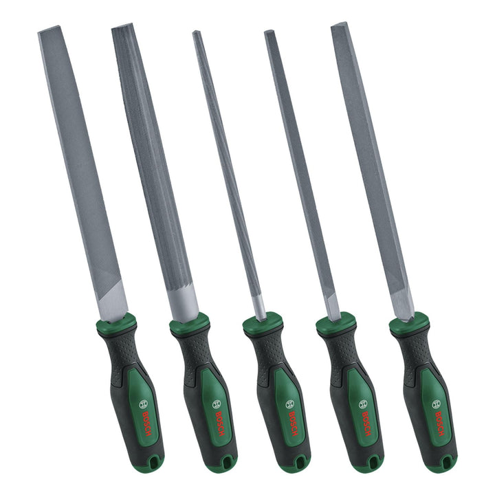 Bosch Feilen Set 5-teilig (Robustes Metallfeilen Set inkl. Rund-/Halbrund-/Flach-/Dreieck-/Vierkantf