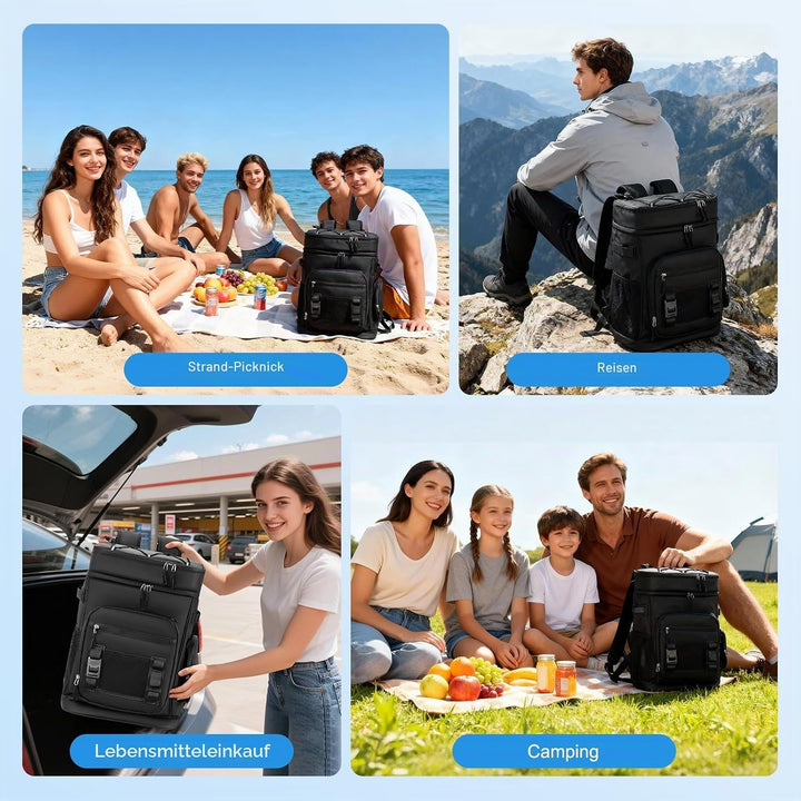 Grosser Wasserdichter Kühlrucksack 30L für 48 Dosen - Isolierter Campingrucksack mit Tragegurten, Au