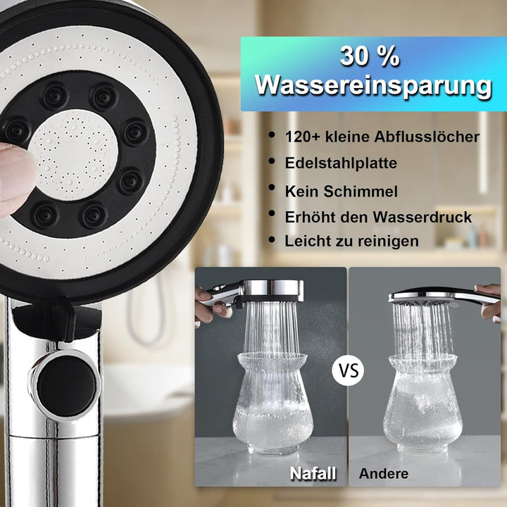 Nafall Duschkopf mit 4 PP Filter, Handbrause Wassersparend, Duschkopf Duschbrause mit 5 Strahlarten