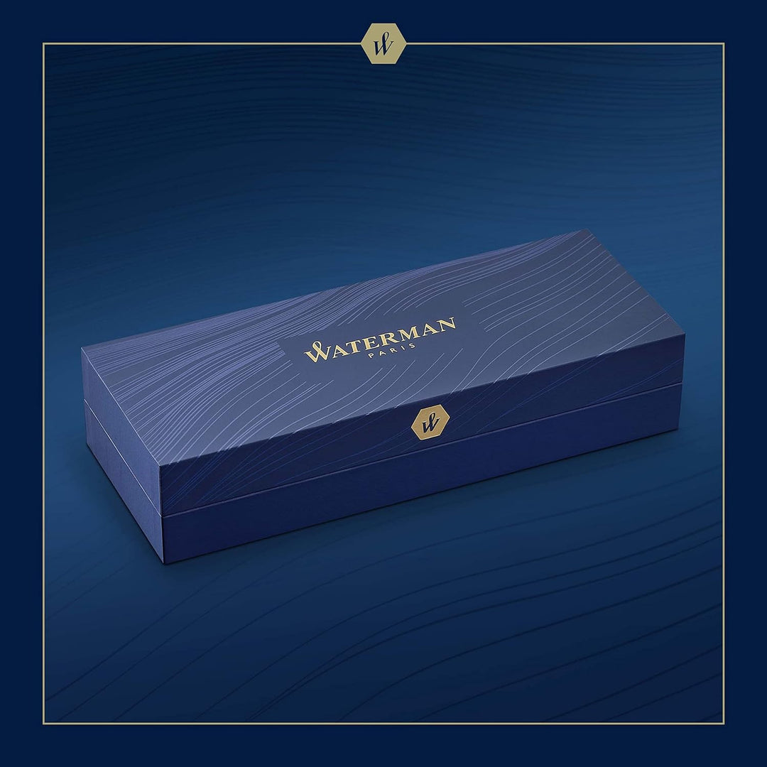 Waterman Carène Kugelschreiber, Metall und blaue Lackierung, ziselierte Kappe, blaue Tinte, Geschenk