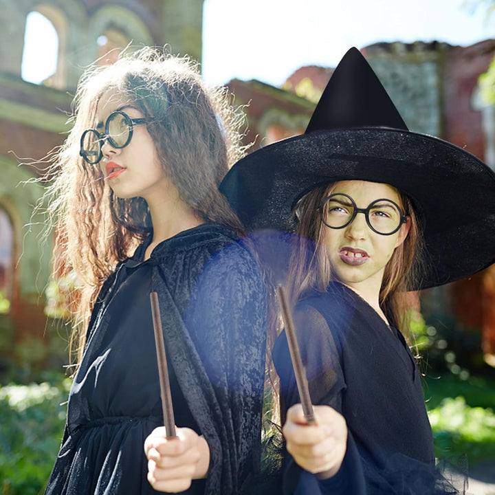 Cosplay Zauberer Partyzubehör Set – Zauberstab Bleistifte,Zauberbrille mit rundem Rahmen ohne Gläser