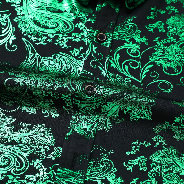 Allthemen Herren Jacquard Hemd Langarm Satin Freizeithemd Paisley Herrenhemd für Party Hochzeit XS G