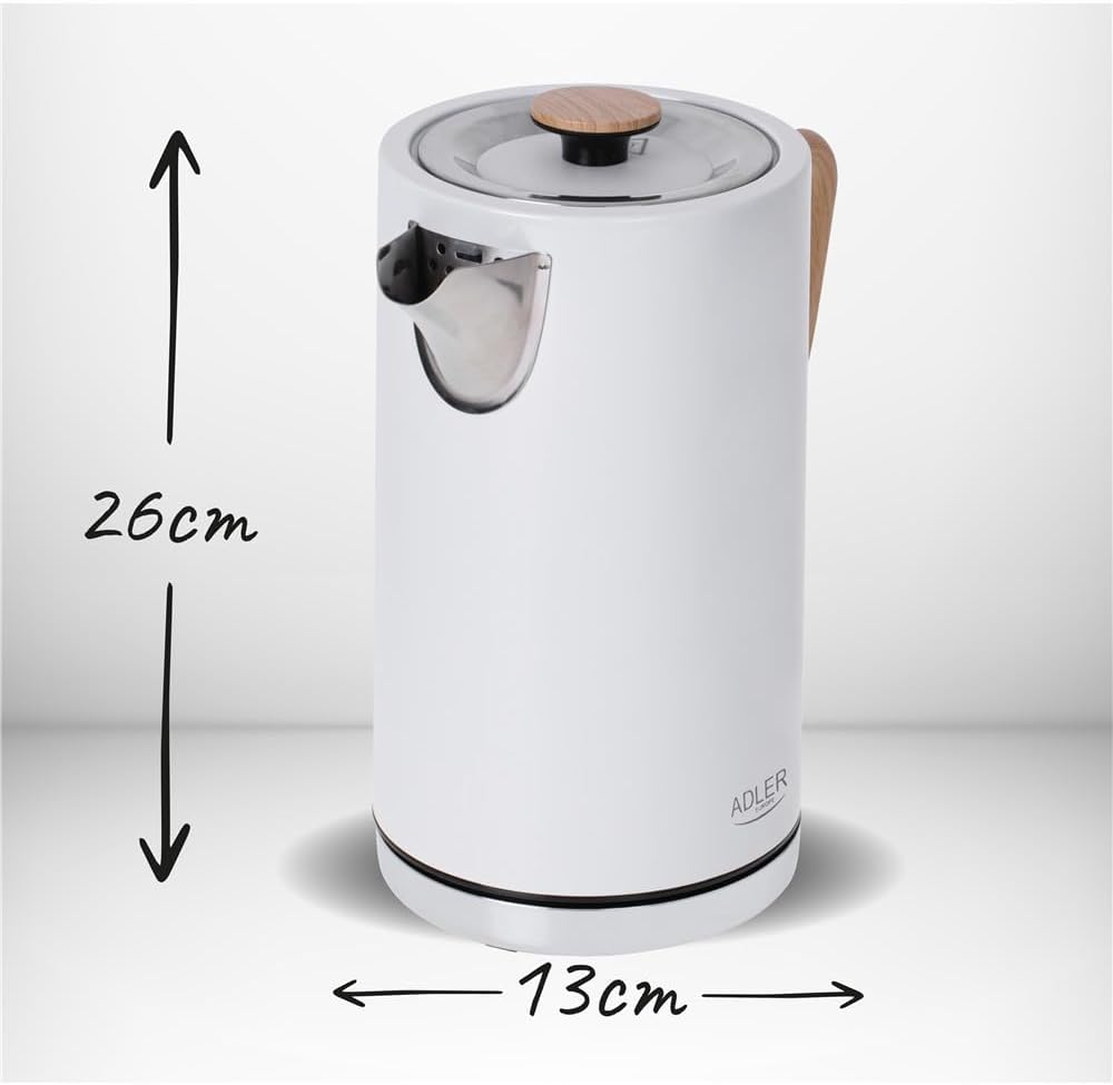 ADLER-Metallkessel 1,5 l, Sicherheitskontrollsystem, 2200 W Leistung, weiss