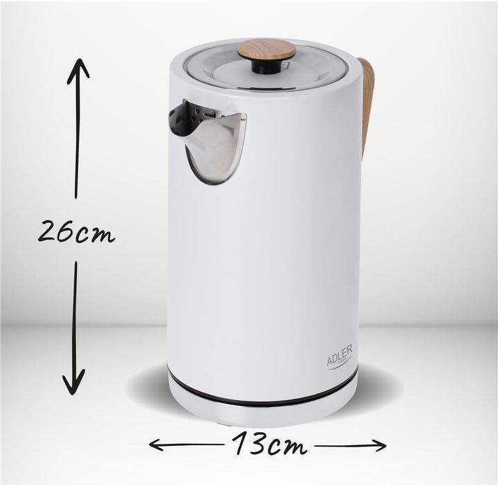 ADLER-Metallkessel 1,5 l, Sicherheitskontrollsystem, 2200 W Leistung, weiss