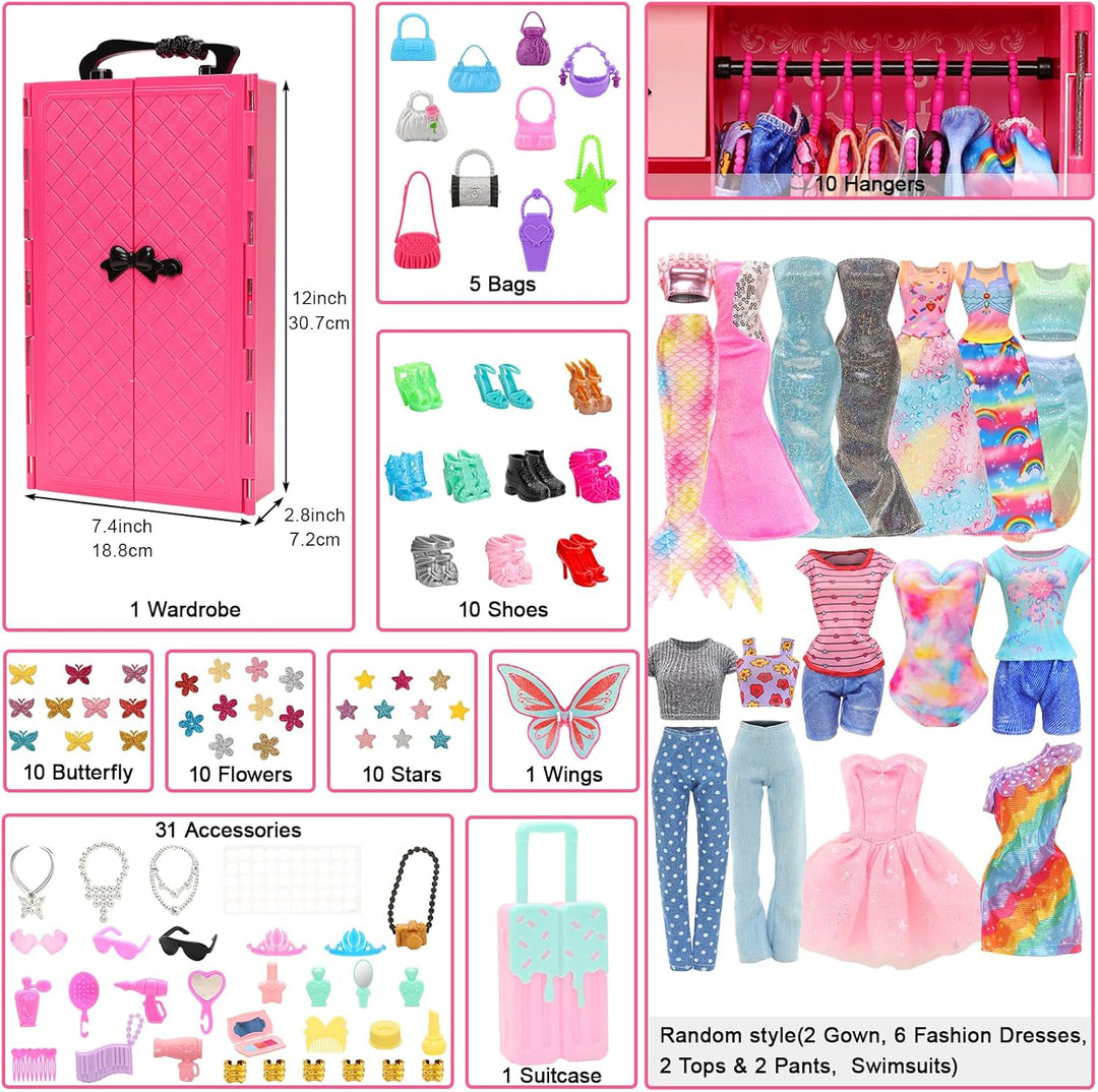 Miunana Kleiderschrank 101 Puppen Kleidung Zubehör Schrank Kleider Zubehör Schuhe Kleiderbügel Halsk