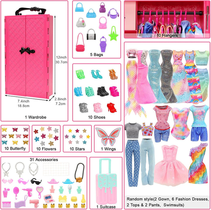 Miunana Kleiderschrank 101 Puppen Kleidung Zubehör Schrank Kleider Zubehör Schuhe Kleiderbügel Halsk