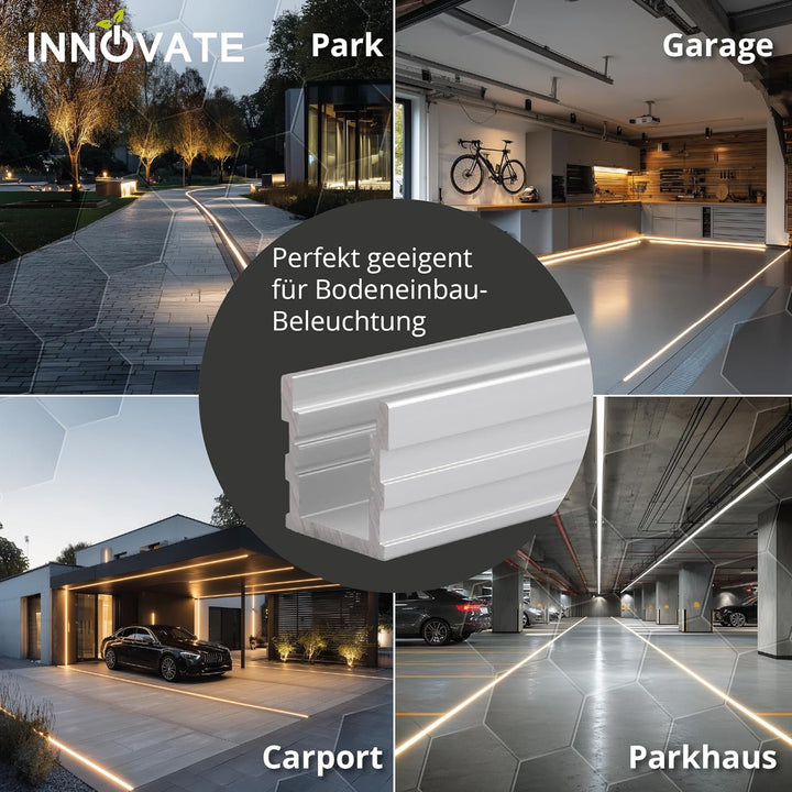 INNOVATE LED Profil Befahrbar 2m [2000mm Schaumstoff-Drainage] Auffahrt Beleuchtung LED Boden Befahr