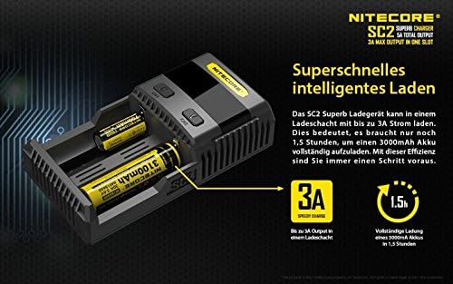 Nitecore Schnellladegerät SC2 - Ladegerät für Akkus/Batterien Schwarz One Size, Schwarz One Size