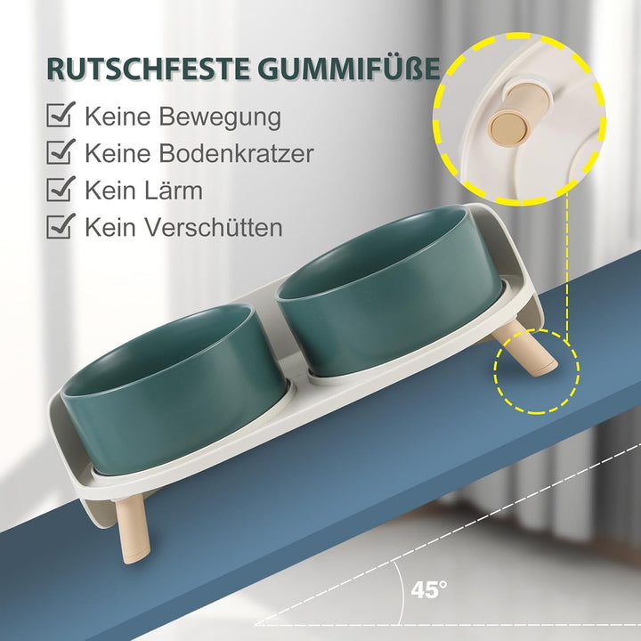 Erhöhtes Keramik-Hundenapf-Set - Doppelte Hundenäpfe mit rutschfestem Ständer - Futter- und Wassernä