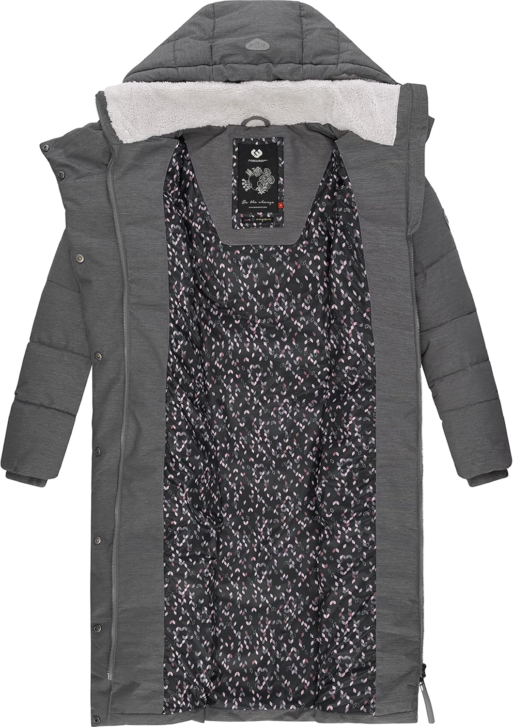 Ragwear Damen atmungsaktiver Wintermantel Warmer wasserdichter Steppmantel lang mit Kapuze Pavla Lon
