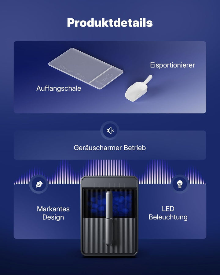 Upstreman Eiswürfelmaschine mit LED, 9 Eiswürfel in 6-8 Min, Eiswürfelmaschine Klein 2 Eisgrössen, D
