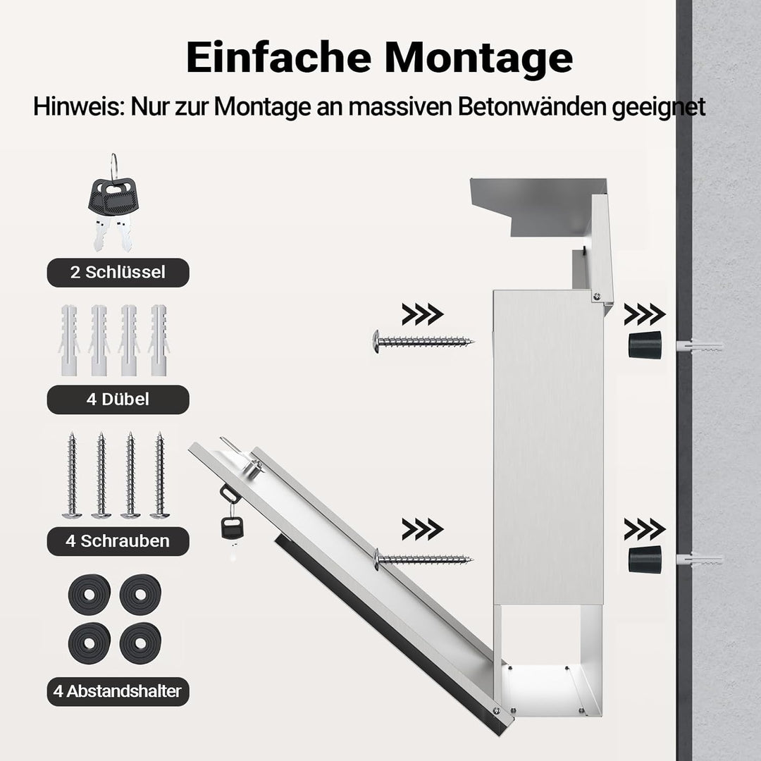 Moderner Design Briefkasten V19 Wandbriefkasten Post Edelstahl Zeitungsrolle Mailbox