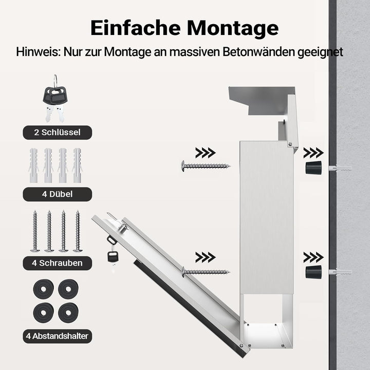 Moderner Design Briefkasten V19 Wandbriefkasten Post Edelstahl Zeitungsrolle Mailbox