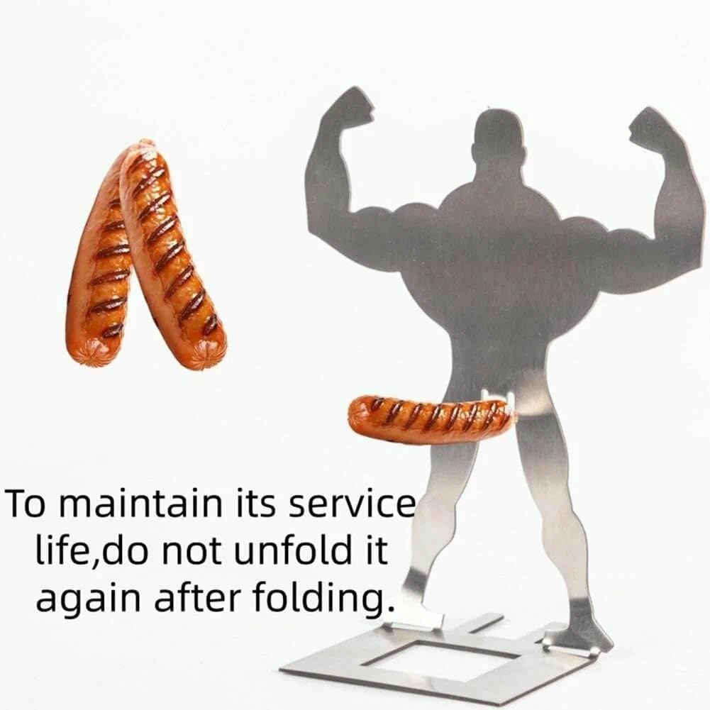 Lustiger BBQ Stand Man Hot Dog Halter, Edelstahl Hotdog & Wursthalter für Grill, Tragbares Wiederver