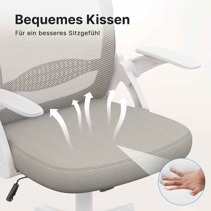naspaluro Bürostuhl, Ergonomischer Schreibtischstuhl mit Atmungsaktiv Netzbespannung, Hochklappbare