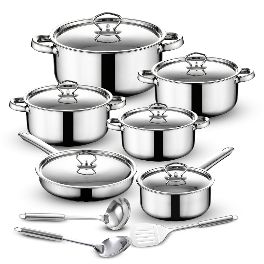 Retoo Topf und Pfannenset Induktion 15-teilig Kochtopf Set mit Deckel, 3 Schöpfkellen, Pfanne, Topfs