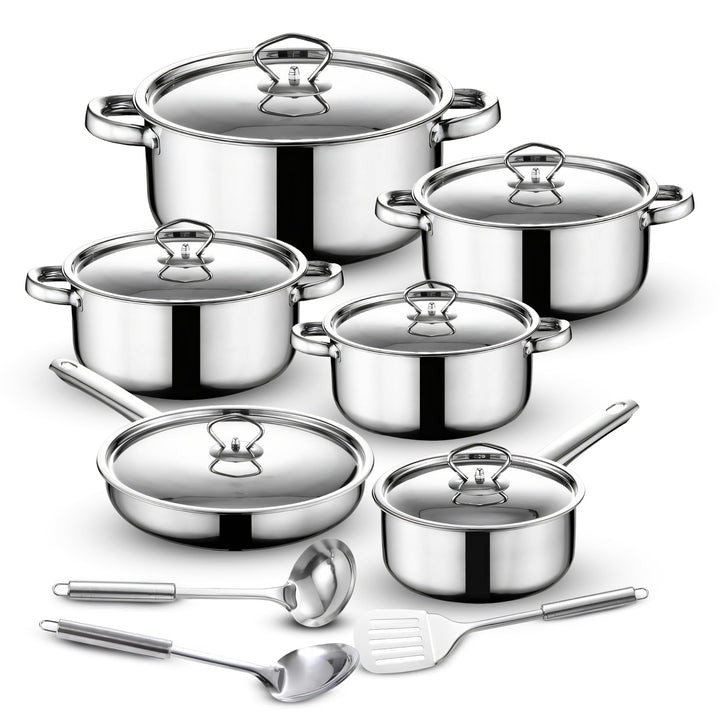 Retoo Topf und Pfannenset Induktion 15-teilig Kochtopf Set mit Deckel, 3 Schöpfkellen, Pfanne, Topfs